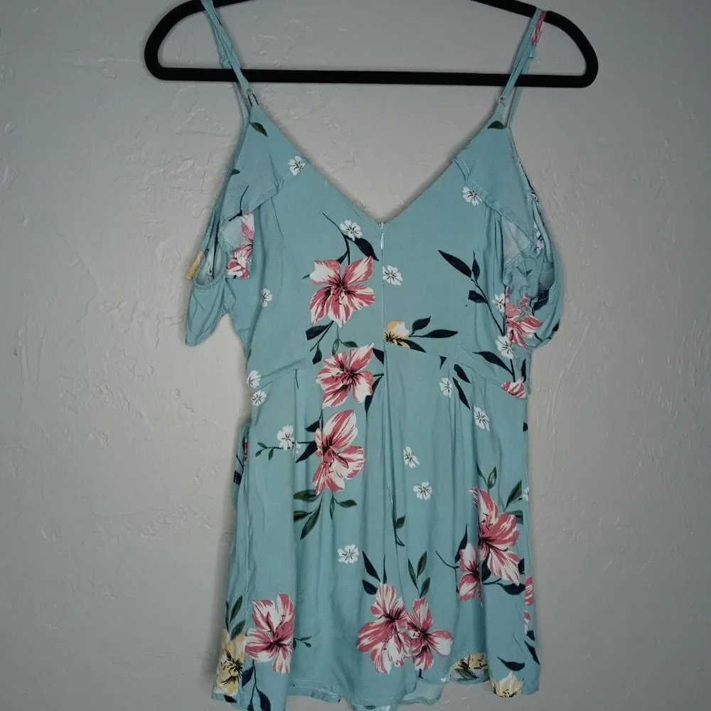 Tobi Floral Romper with Faux Wrap Skirt Side Tie